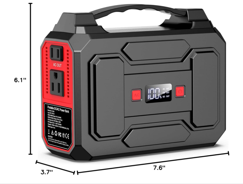 Portable Power Station Bank 146Wh 200W Peak(100W Rated), Solar Powered Power Bank with AC Outlet 110V for Camping