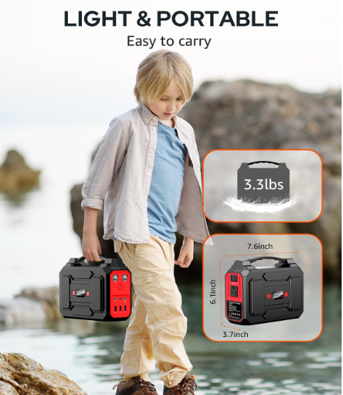 Portable Power Station Bank 146Wh 200W Peak(100W Rated), Solar Powered Power Bank with AC Outlet 110V for Camping