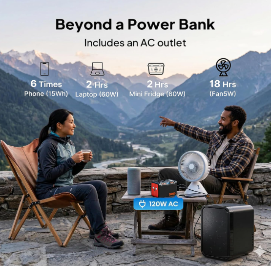 88.8Wh Portable Power Station Peak 120W Lithium Battery Small Generator Power Bank with 110V AC Outlet Battery Backup for Camping Home Use