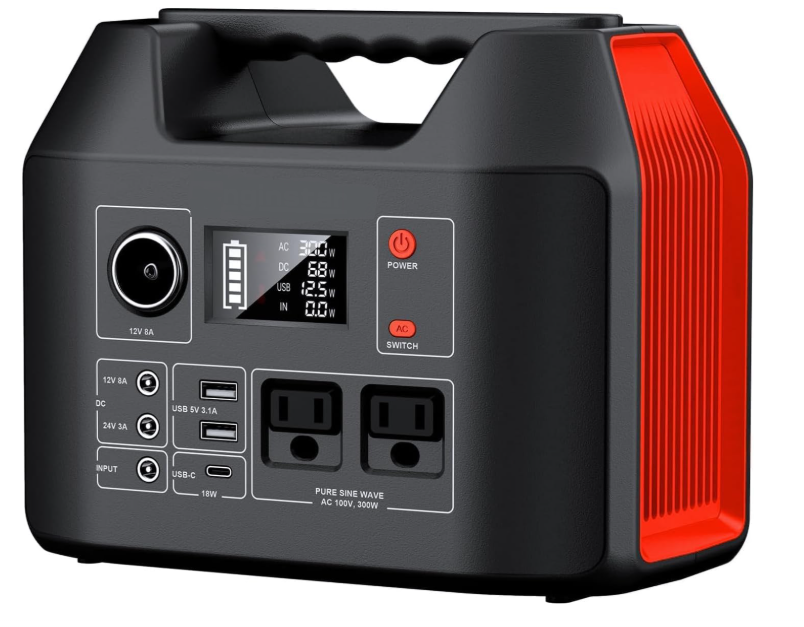 Portable Power Station 300W 296Wh Battery Bank with 110V Pure Sine Wave AC Outlet for Outdoors Camping Hunting and Emergency