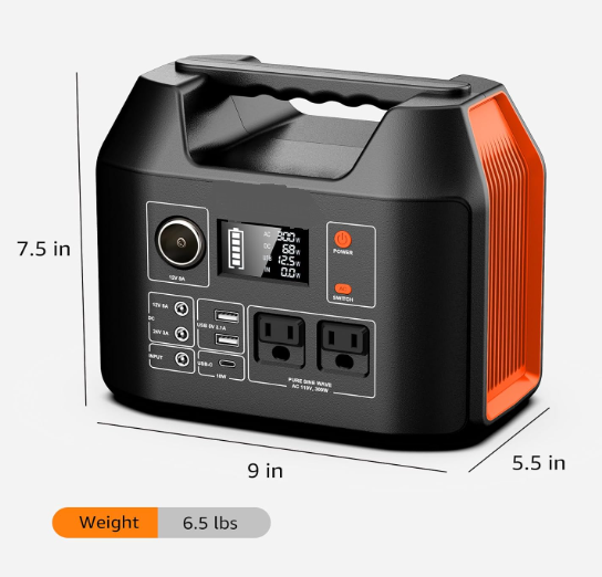 Portable Power Station 300W 296Wh Battery Bank with 110V Pure Sine Wave AC Outlet for Outdoors Camping Hunting and Emergency