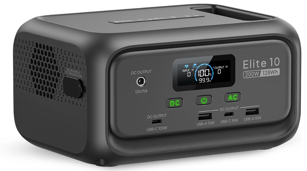 Elite 10 Mini Portable Power Station, 128Wh LiFePO4 Battery with 200W AC Outlet, Flight-Approved Power Bank for Travel