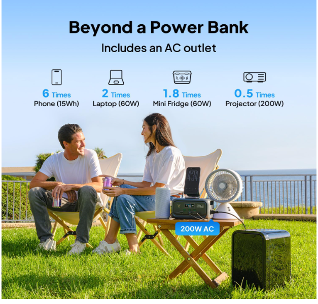 Elite 10 Mini Portable Power Station, 128Wh LiFePO4 Battery with 200W AC Outlet, Flight-Approved Power Bank for Travel