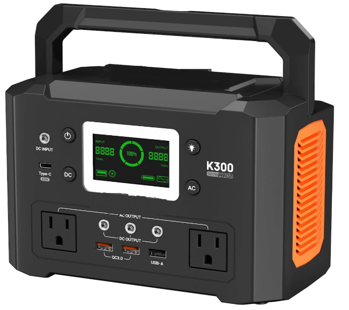 Portable Power Station 300W, 222Wh Solar Generator with 110V Pure Sine Wave AC Outlet & 65W USB-C Fast Charge for Camping