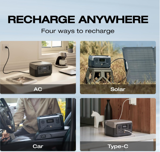 Portable Power Station RIVER 2, 256Wh LiFePO4 Battery/ 1 Hour Fast Charging, 2 Up to 600W AC Outlets