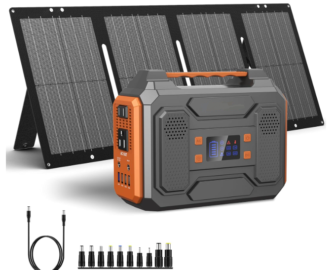 Portable Solar Generator, 300W Portable Power Station with Foldable 60W Solar Panel