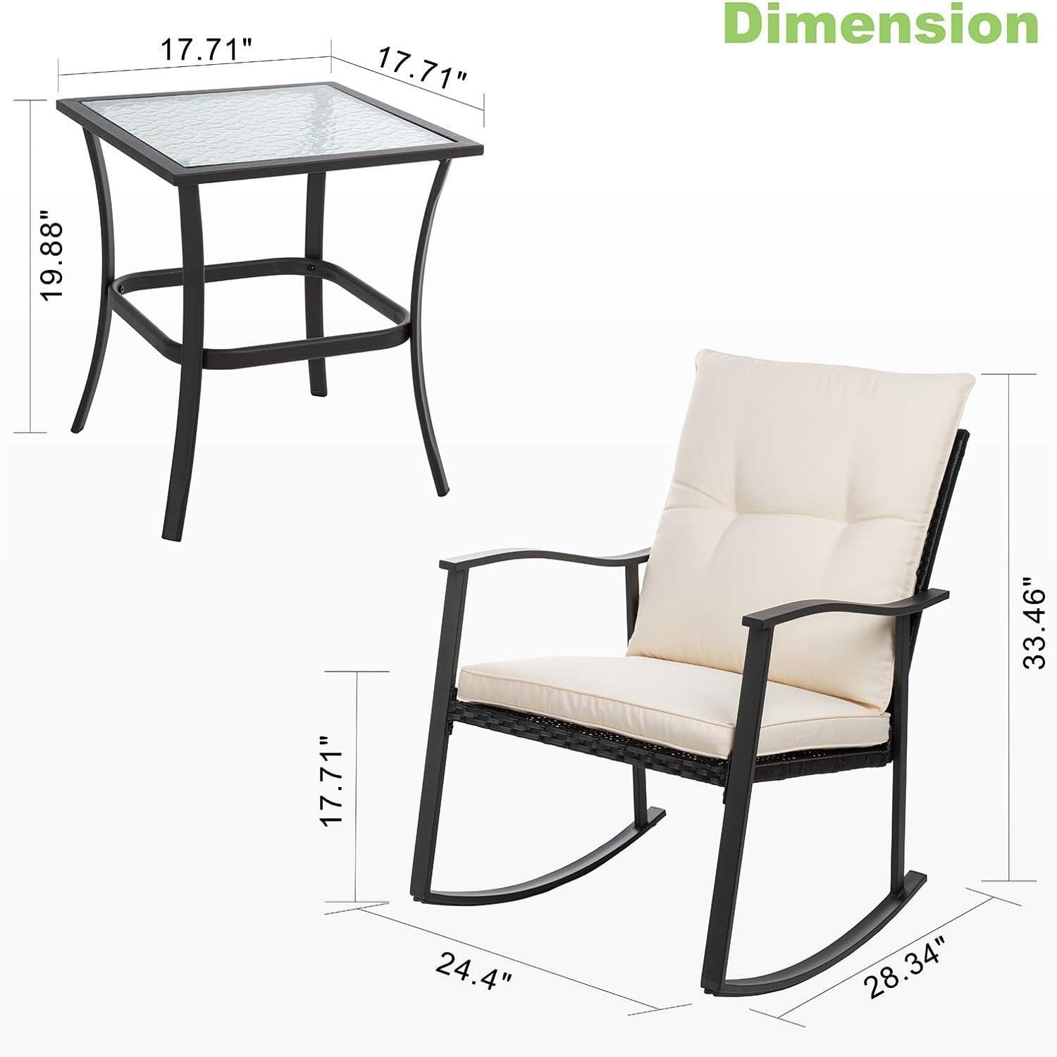 3 Piece Outdoor Rocking Bistro Set, Front Porch Furniture Rocking Chairs Set of 2