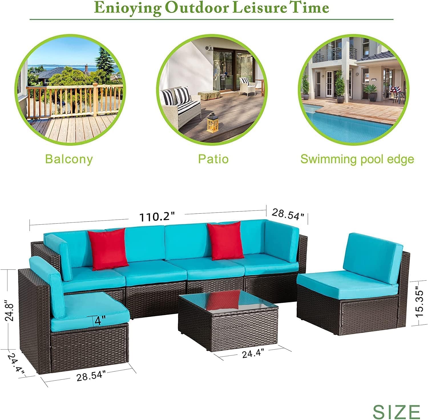 7 Pieces Outdoor Patio Furniture Sets, Outdoor Sectional Rattan Sofa