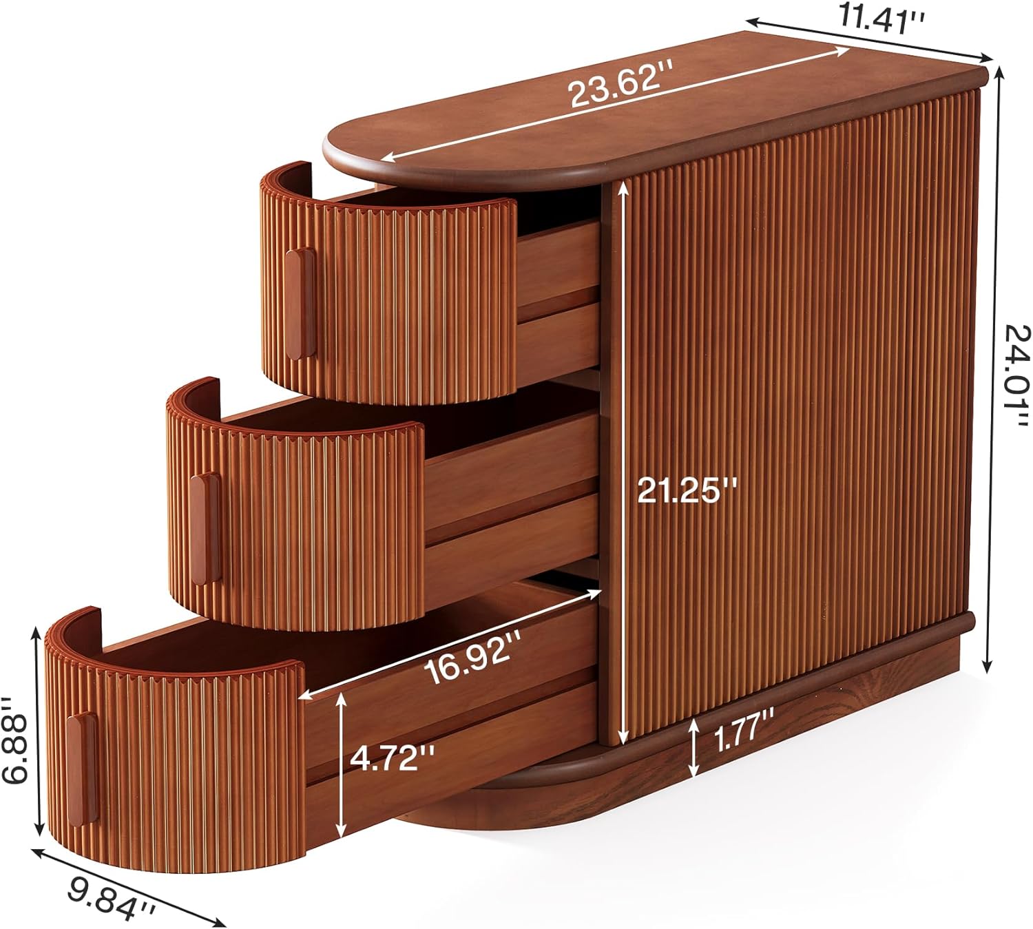 Wood End Table, Narrow Side Table Nightstand with 3-drawer