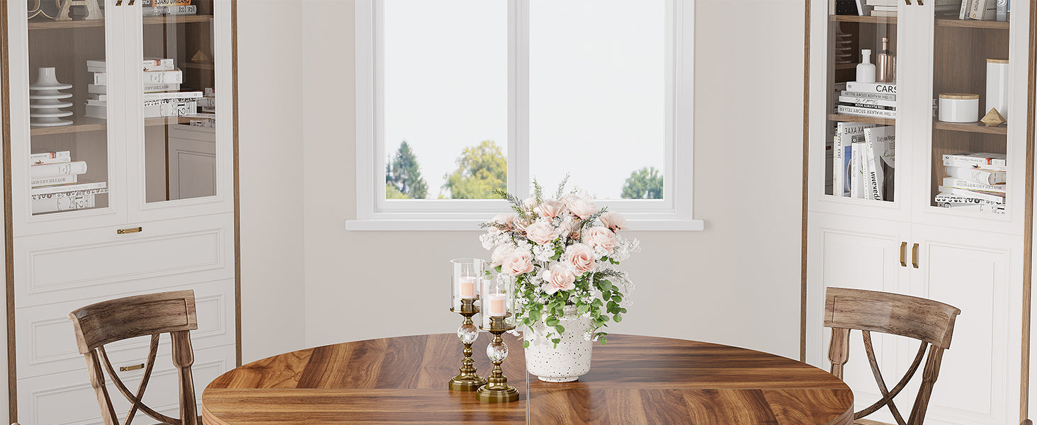 Round Dining Table for 4, 47" Wooden Kitchen Table Farmhouse Dinner Table