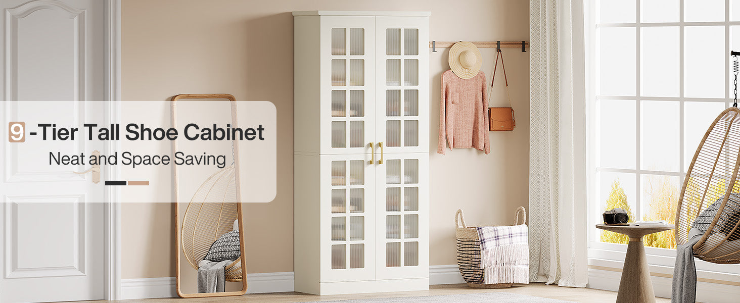 71" Shoe Cabinet, 8-tier Shoe Storage Racks With Adjustable Shelves