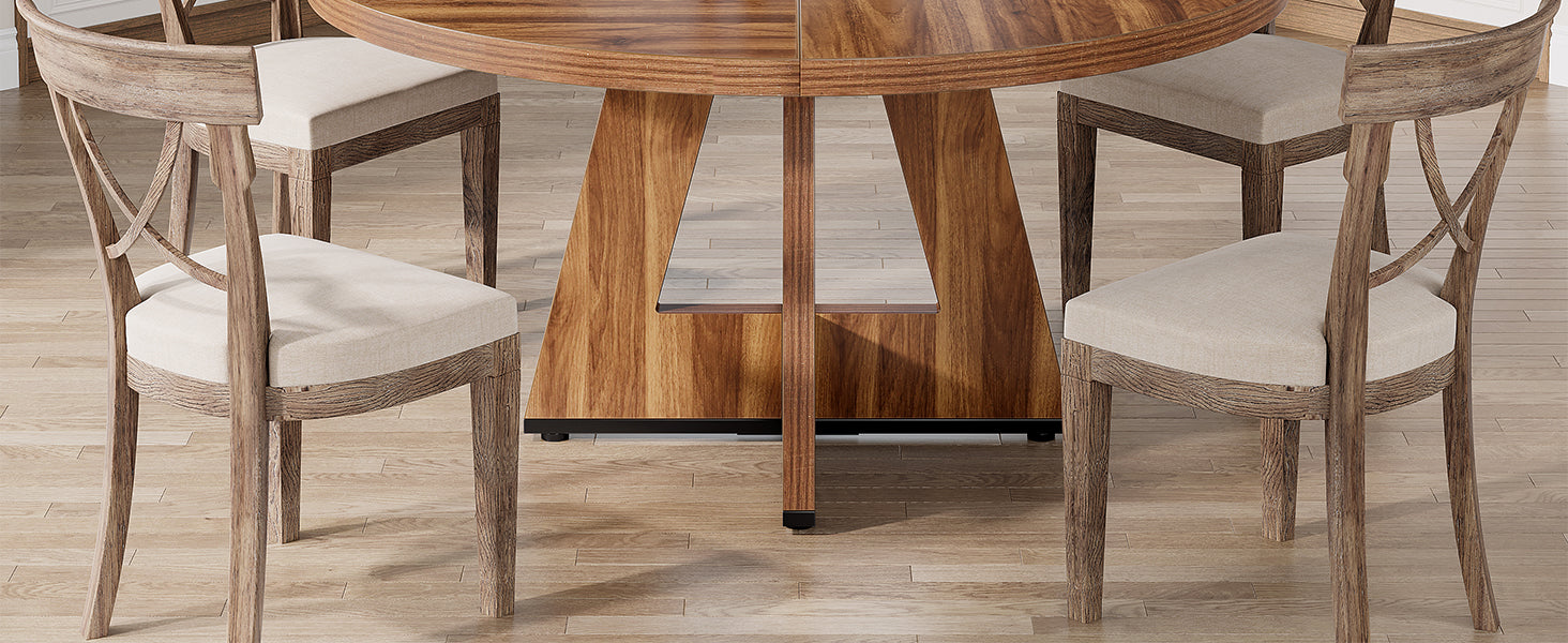 Round Dining Table for 4, 47" Wooden Kitchen Table Farmhouse Dinner Table