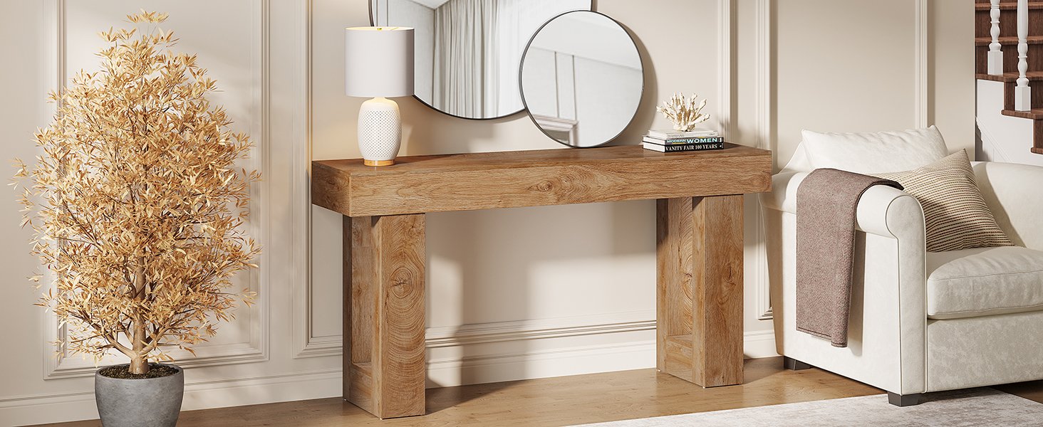 63-Inch Console Table, Farmhouse Wooden Sofa Table Entryway Table