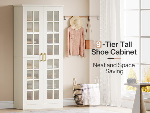 71" Shoe Cabinet, 8-tier Shoe Storage Racks With Adjustable Shelves
