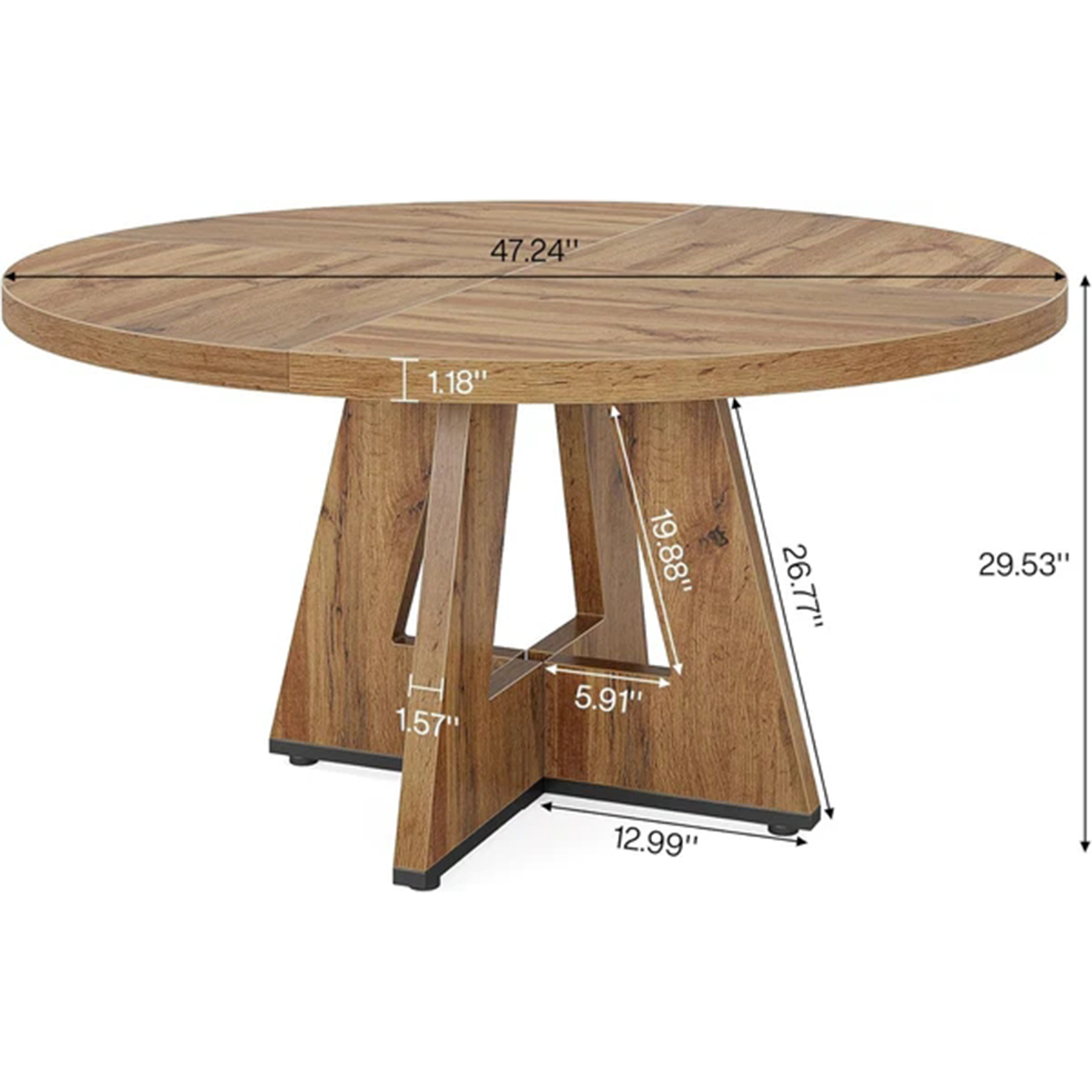 47-Inch Round Farmhouse Dining Table for 4–6, with Cross-Style Pedestal Base