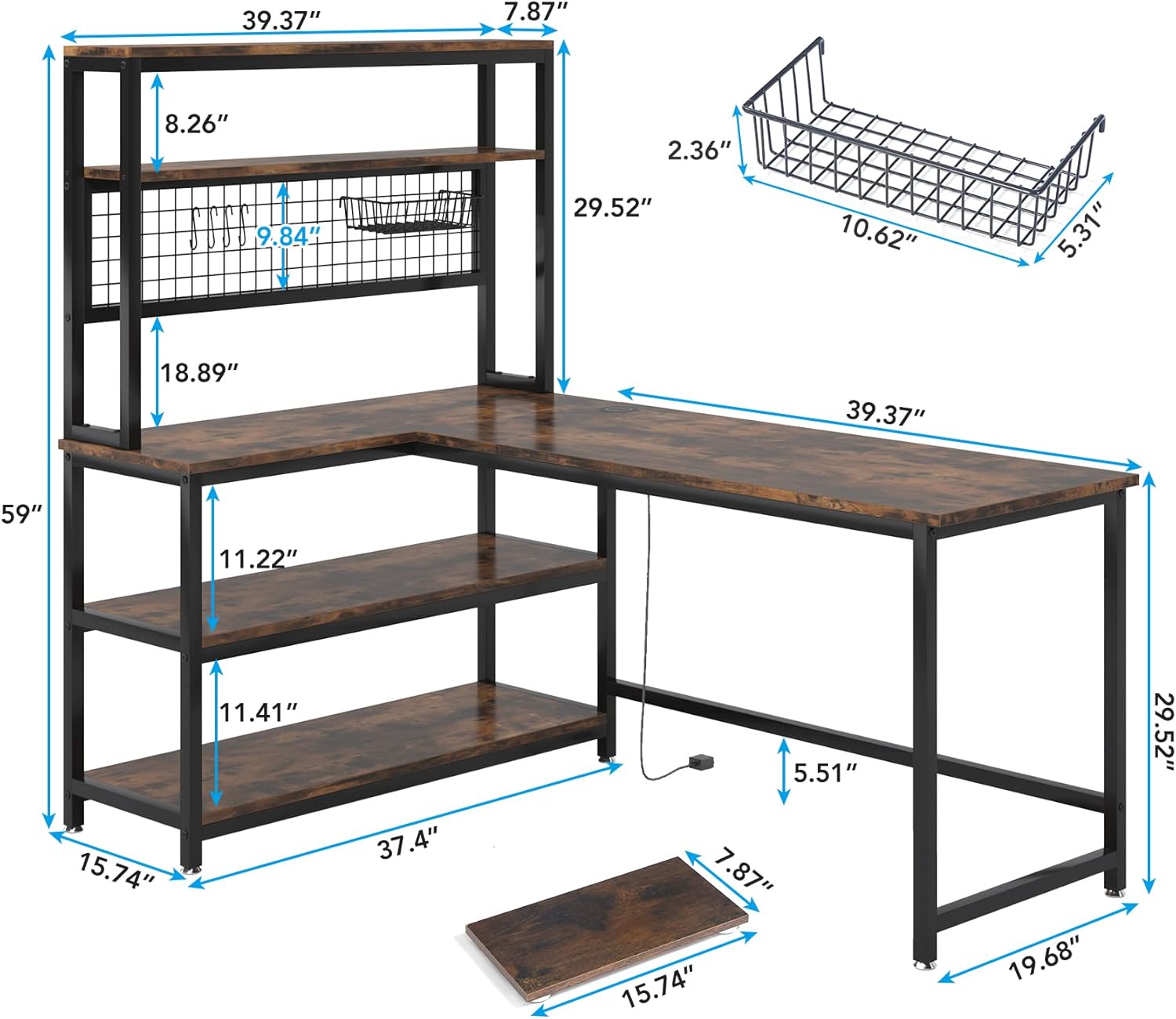 l shape desk with bookshelf