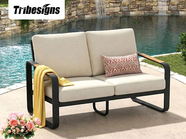 54.3" Wide Loveseat Sofa, Outdoor Patio Sofa With Removable Cushions