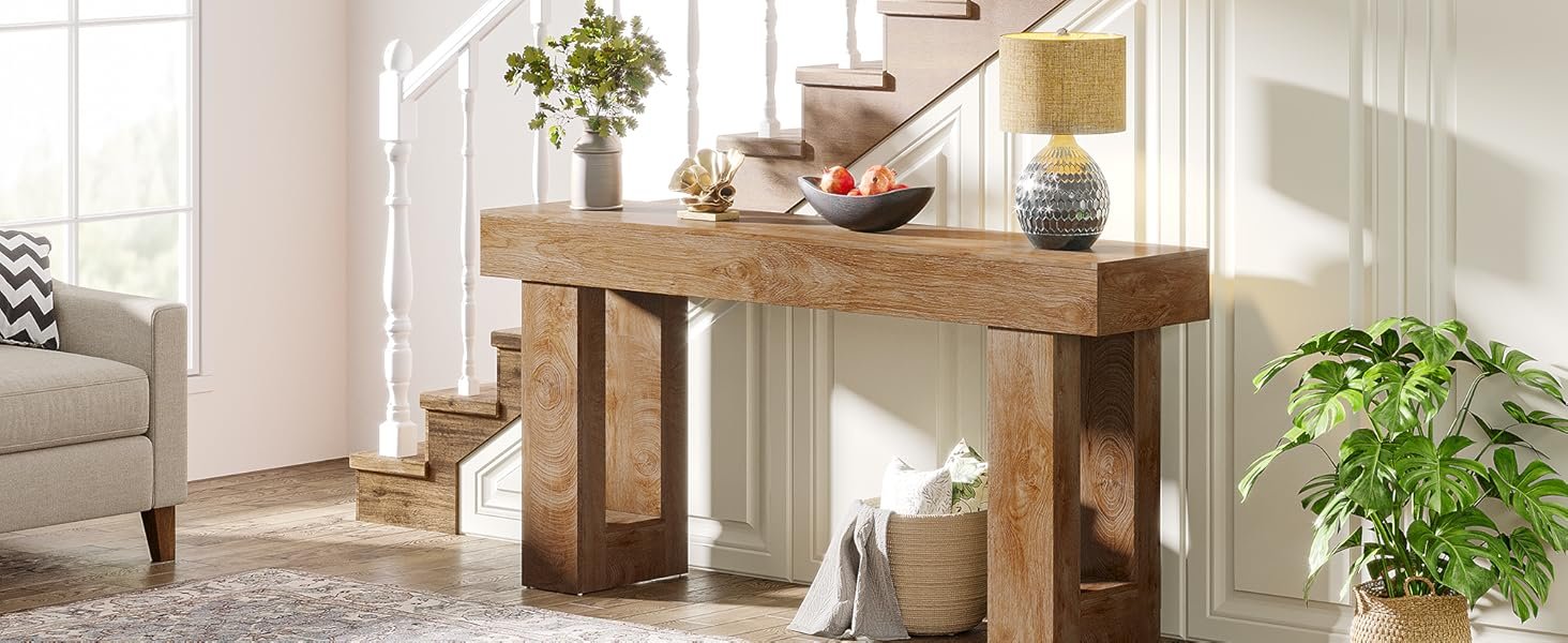 63-Inch Console Table, Farmhouse Wooden Sofa Table Entryway Table