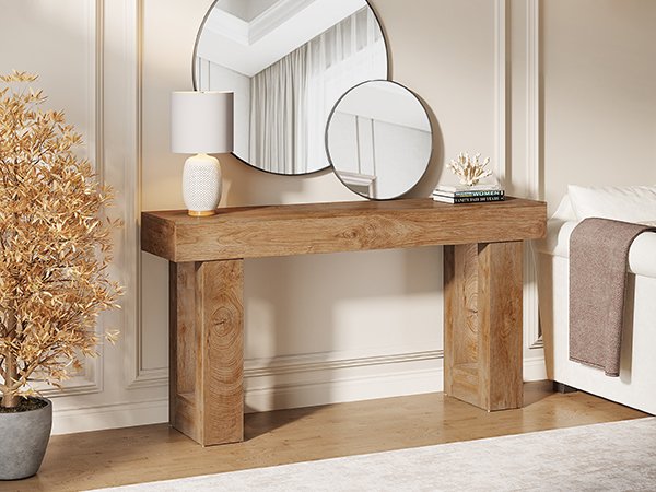 63-Inch Console Table, Farmhouse Wooden Sofa Table Entryway Table