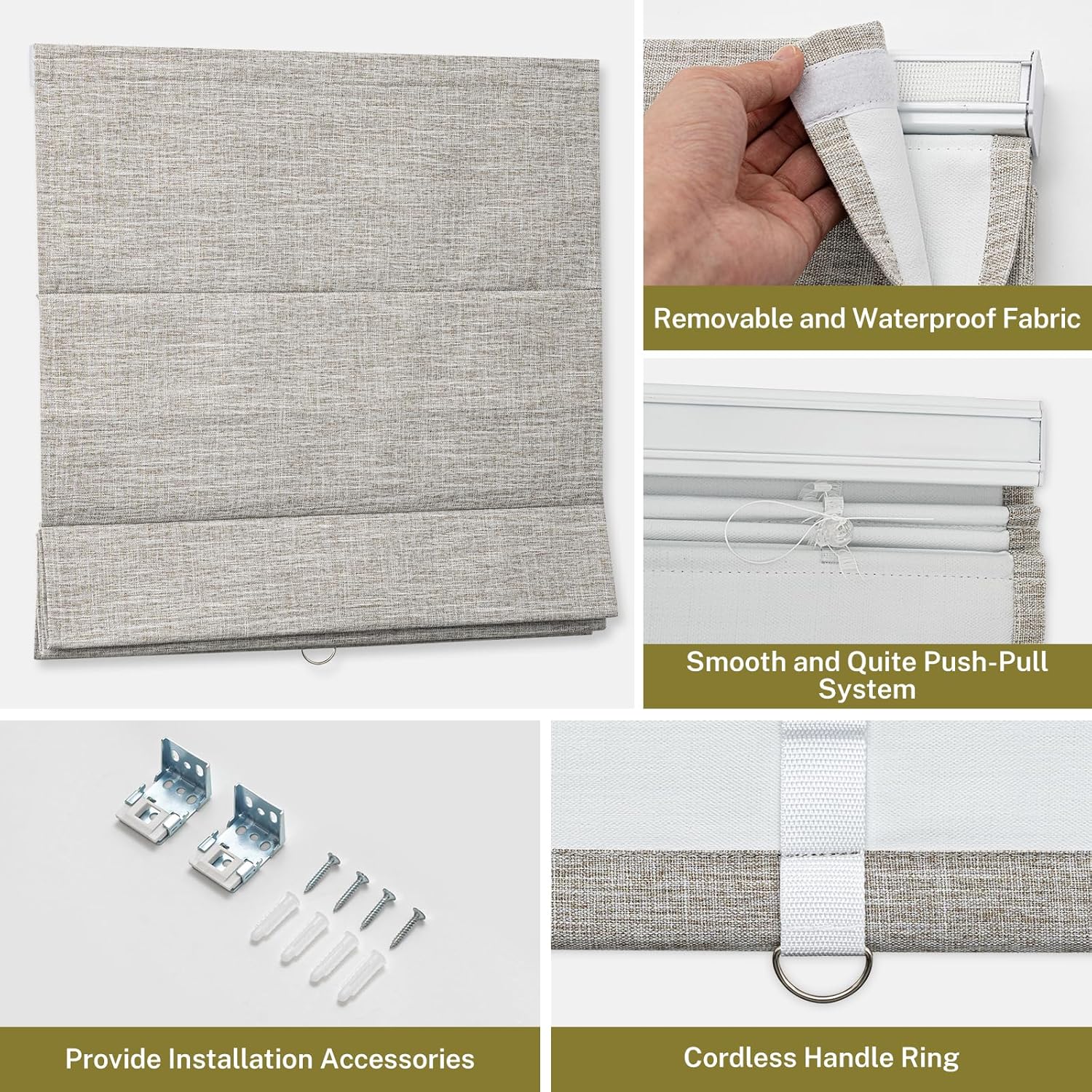 Blackout Waterproof Fabric Roman Blinds for Indoor Windows