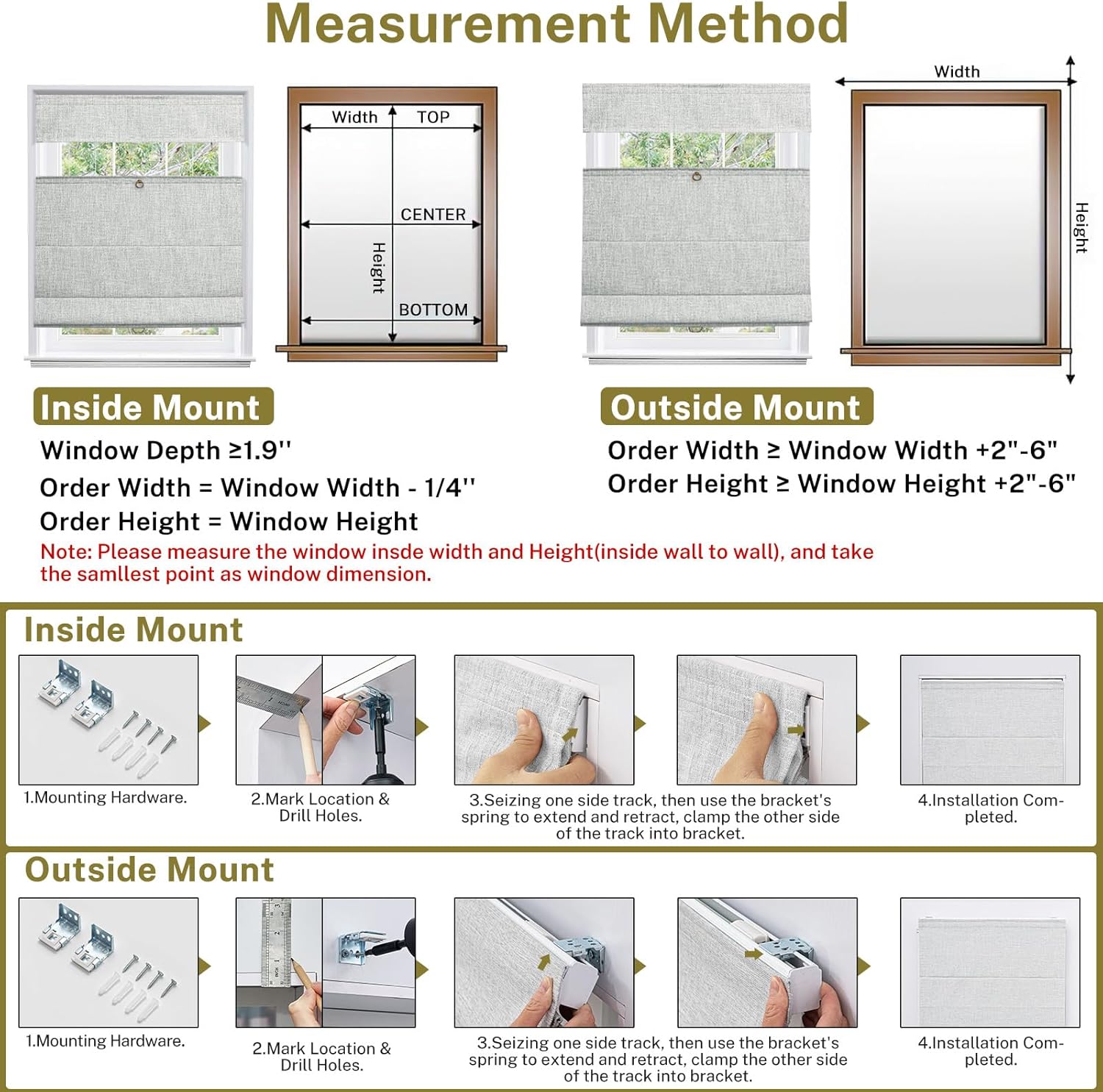 Thermal Insulated Roman Window Blinds for Home Office, White.