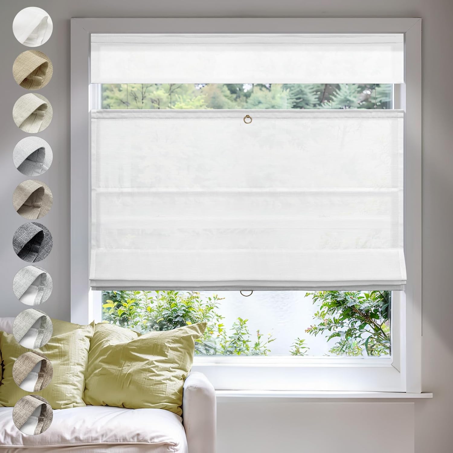 Thermal Insulated Roman Window Blinds for Home Office, White.