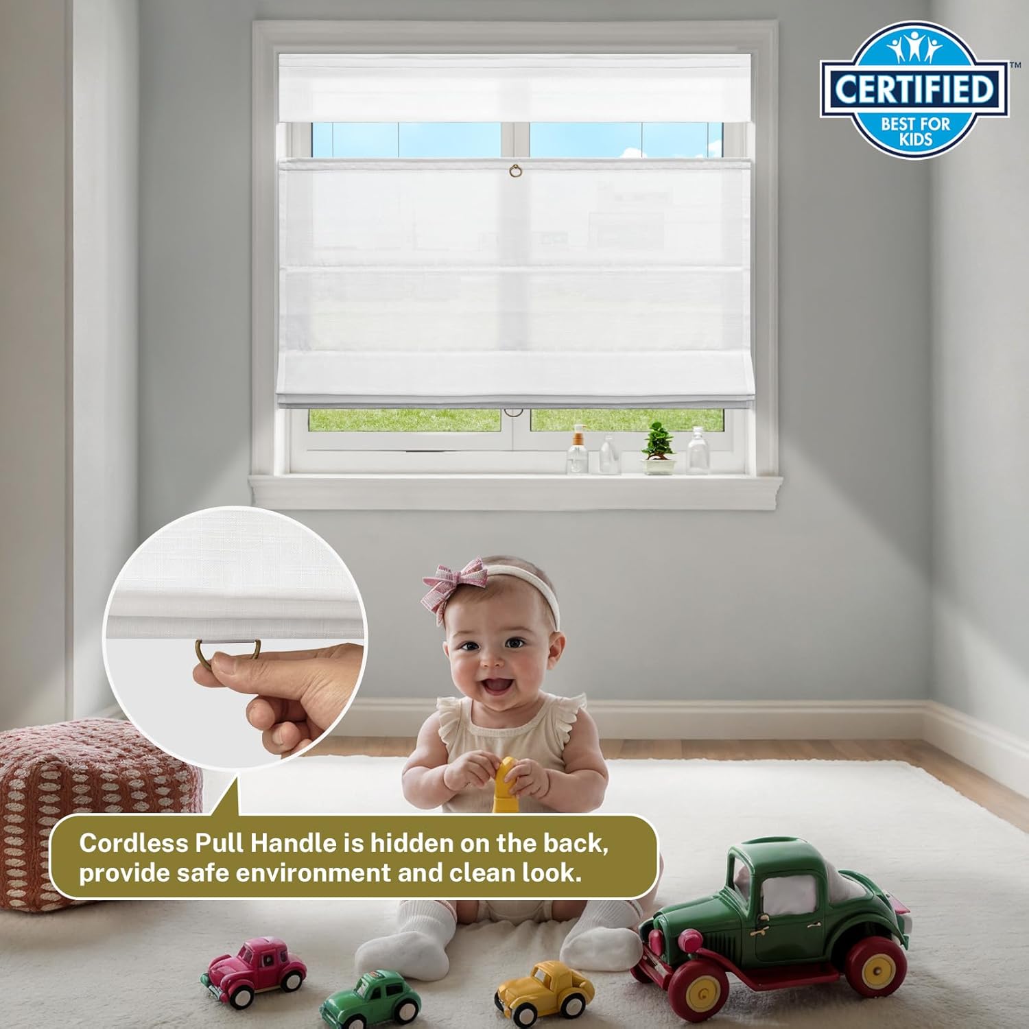 Thermal Insulated Roman Window Blinds for Home Office, White.