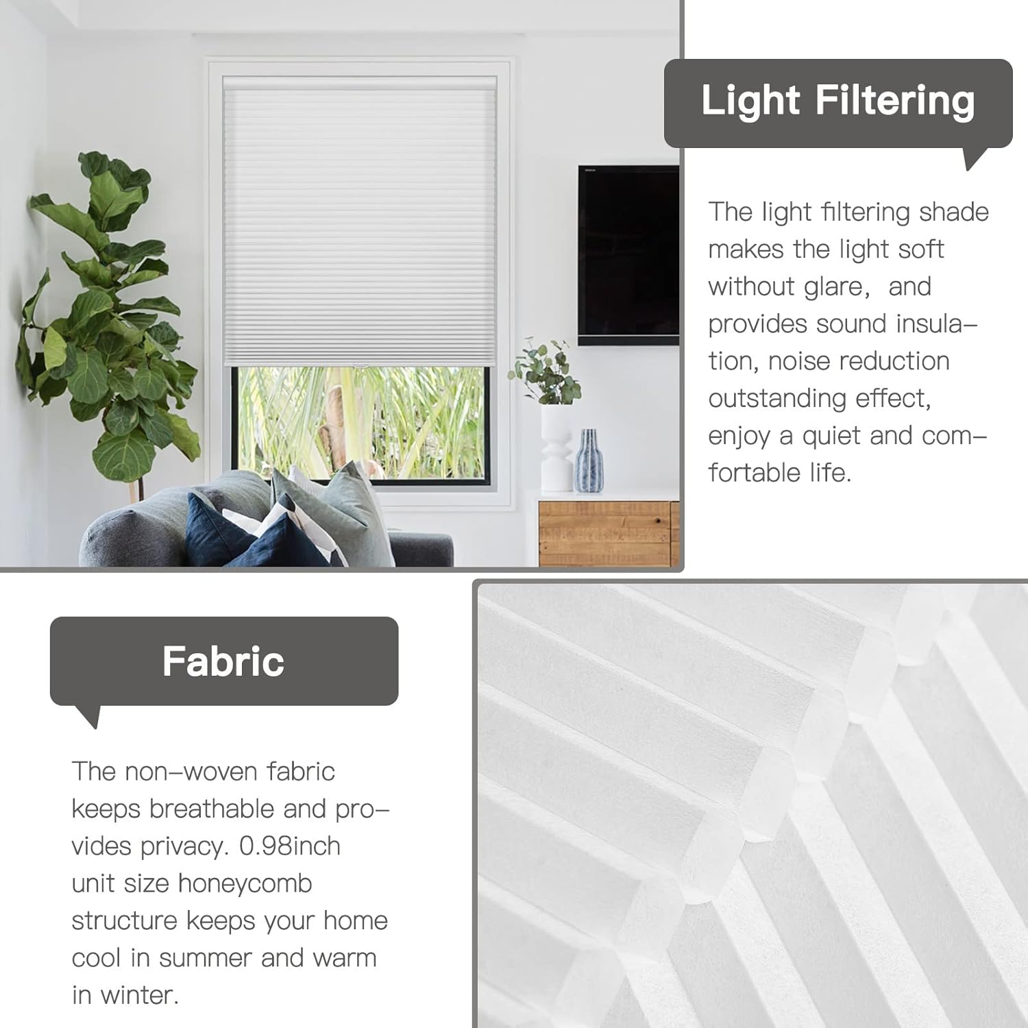 Light Filtering Cellular Blinds for Windows Door