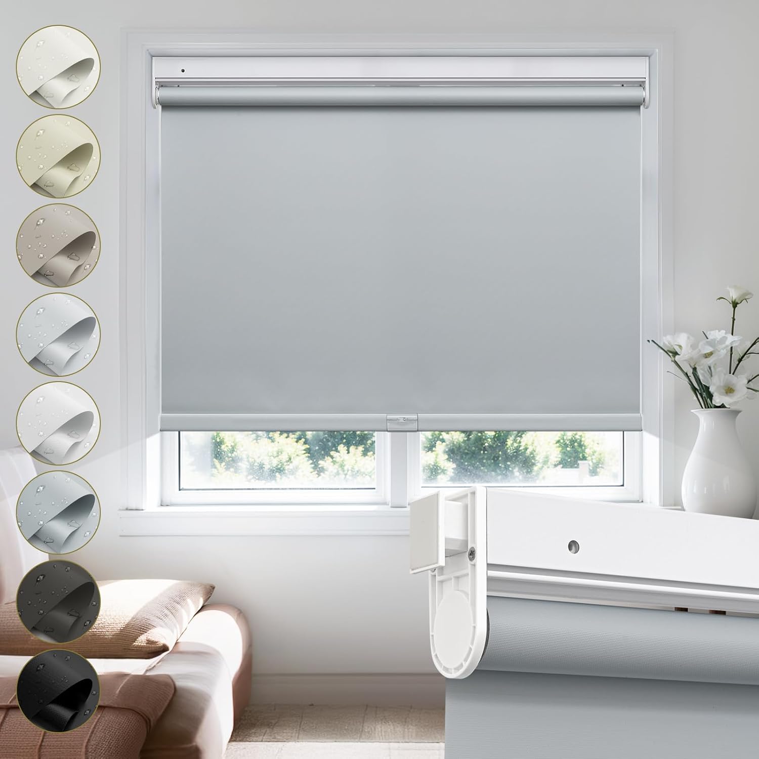No Drill Cordless Roller Blinds Waterproof Blackout Blinds for Windows