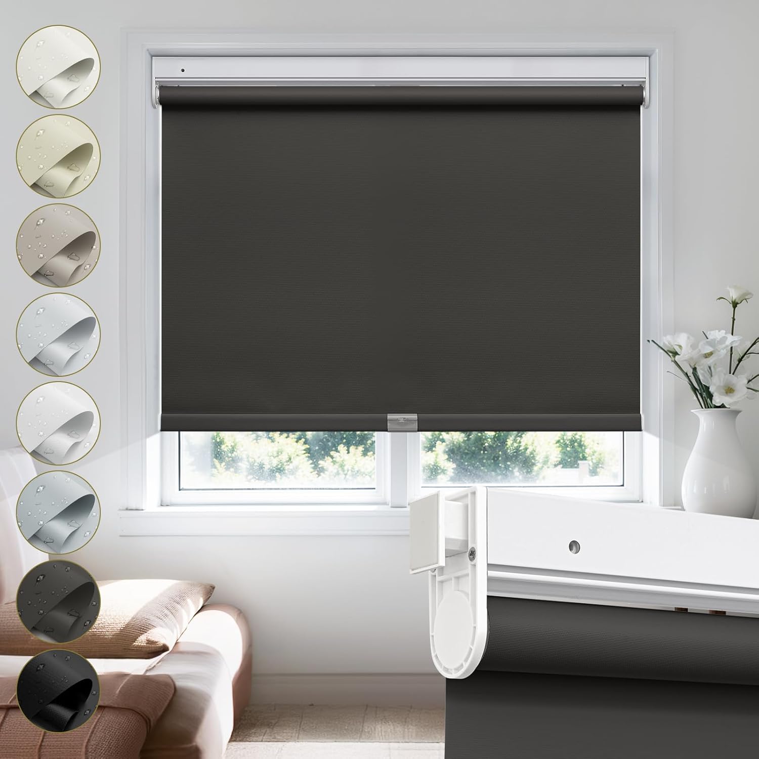 No Screw Roller Shades Thermal Insulated UV Protection Privacy Window Shades 