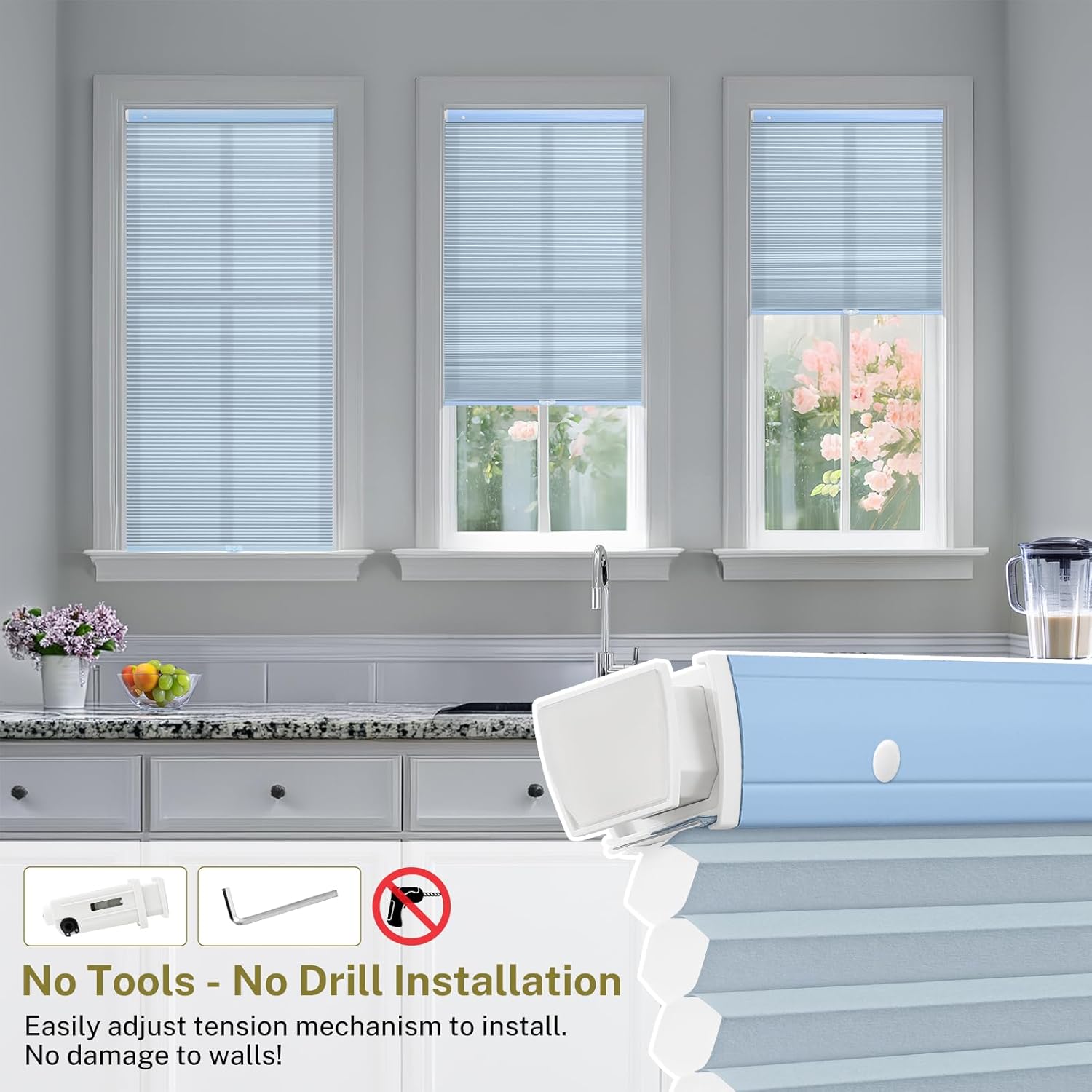Custom Cellular Shades No Tools No Drill for Windows Privacy Cordless Color