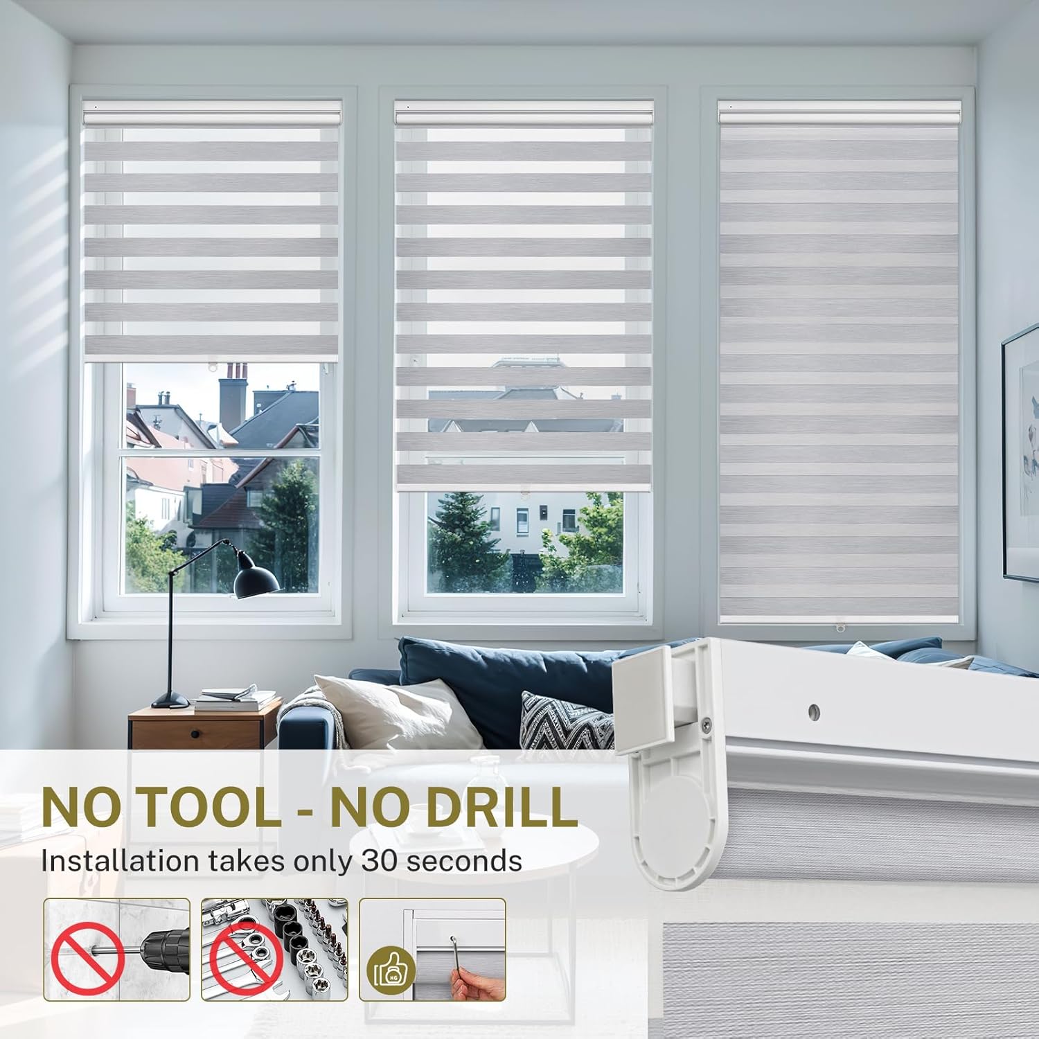 Dual Layer Blinds No Drill Roller Shades 
