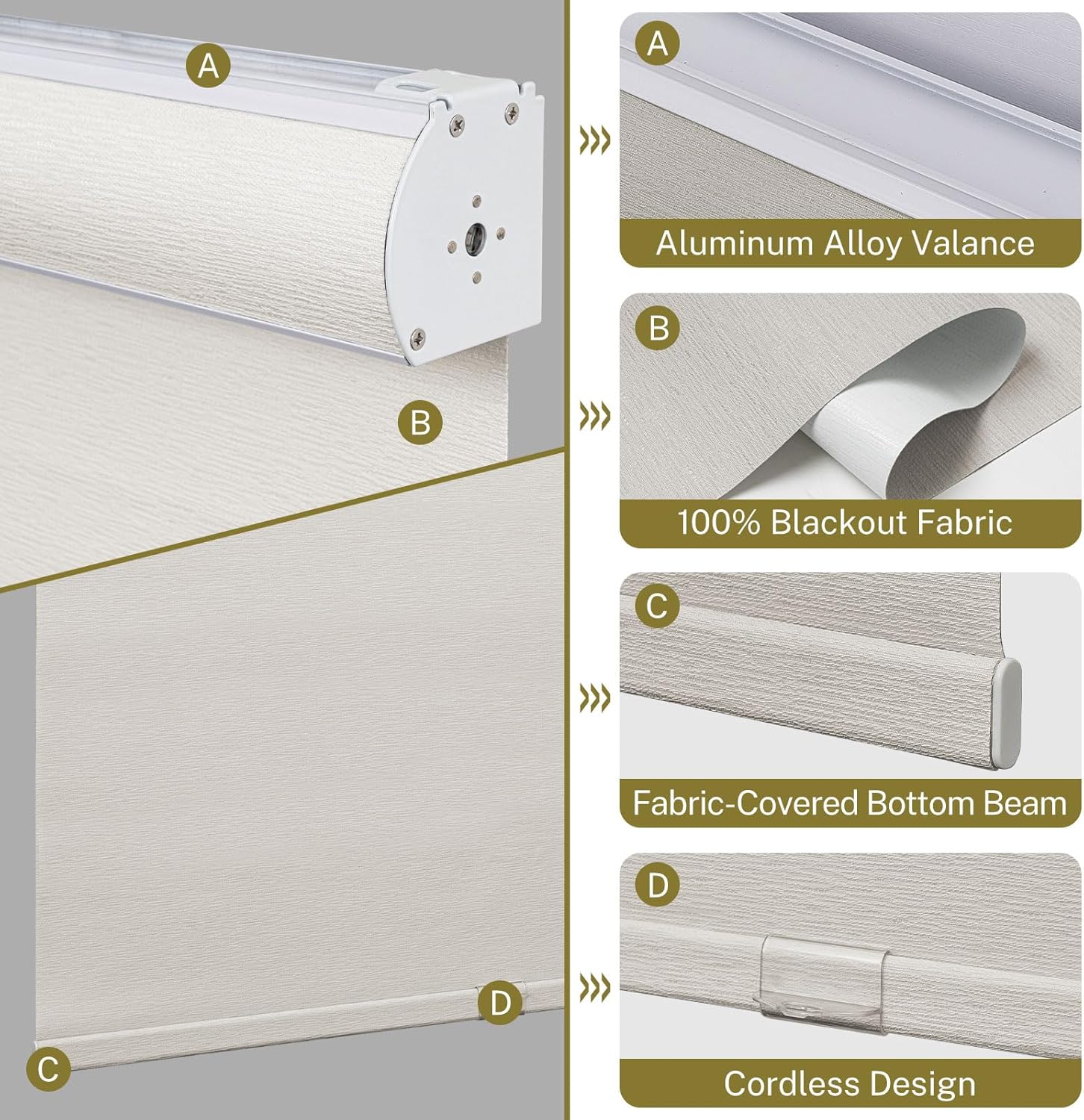 Cordless Roller Shades Upgraded Upper Beam