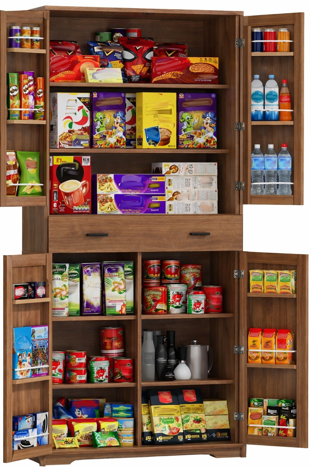 Armoire rangement cuisine bois grande capacité portes multiples-kevtrix
