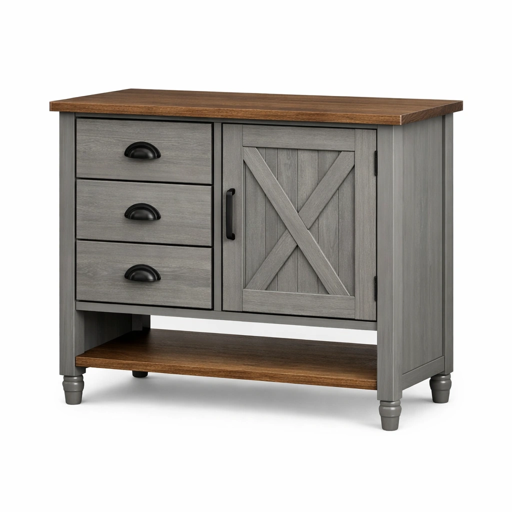 Meuble rangement cuisine gris avec tiroirs et porte bois-kevtrix