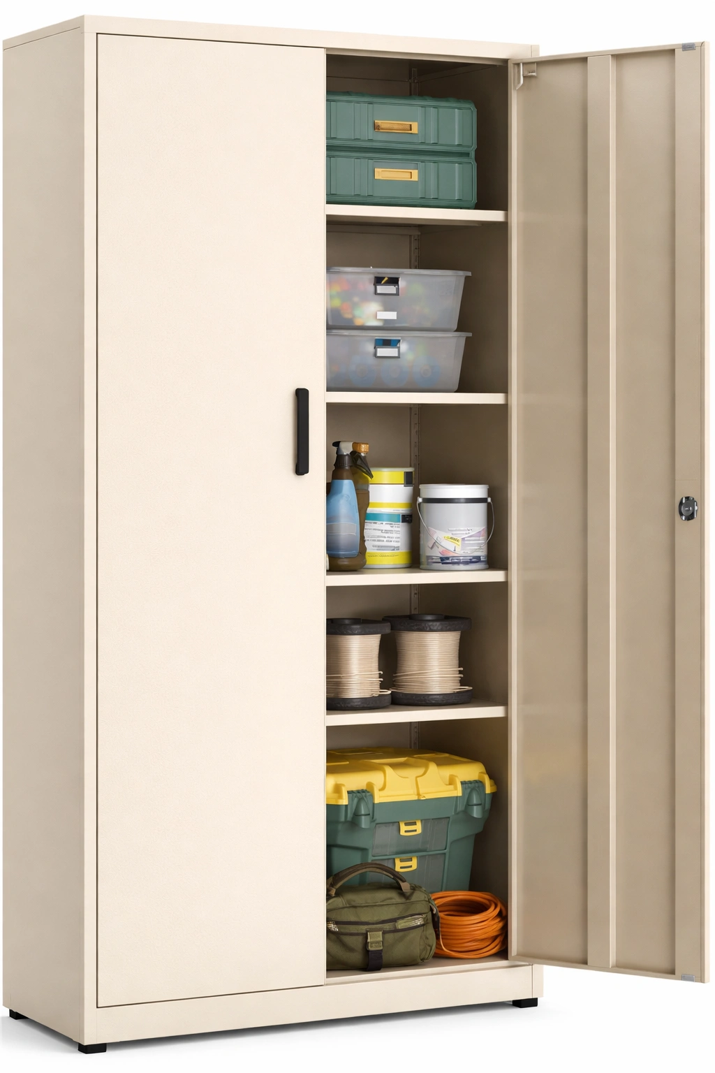 Armoire haute rangement utilitaire beige multi étagères-kevtrix