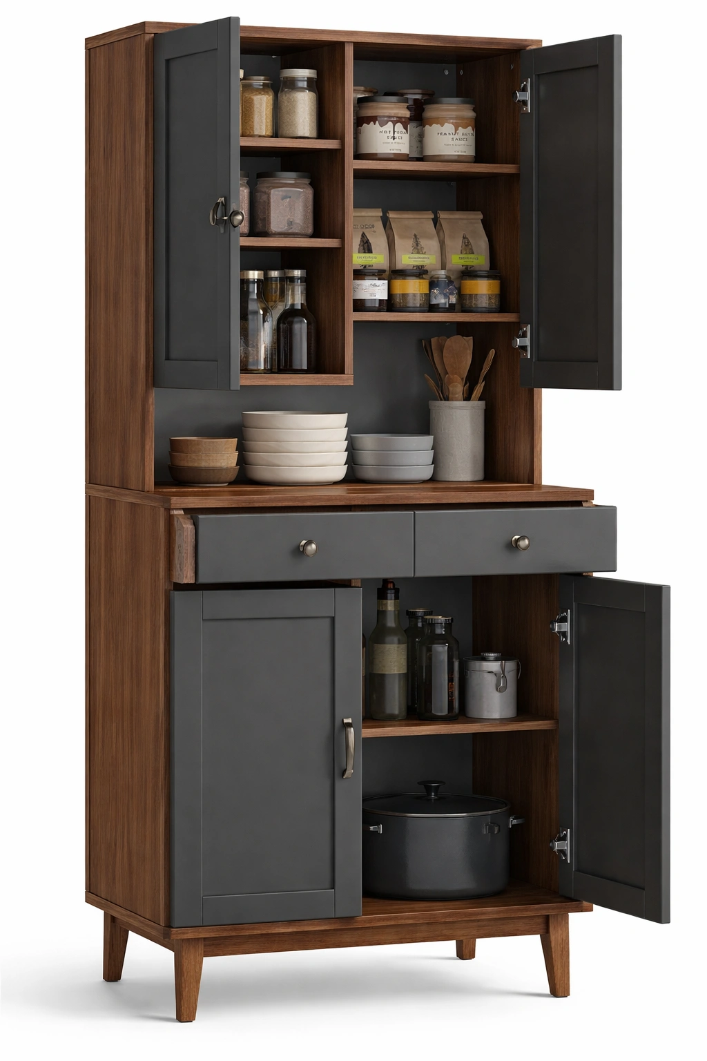 Buffet cuisine bois avec portes et tiroirs combinaison moderne-kevtrix