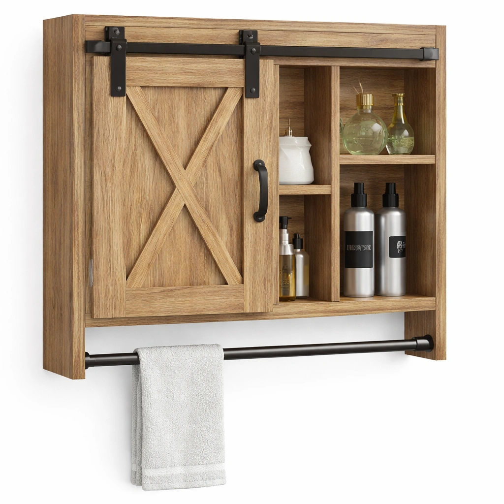 Meuble mural cuisine bois avec porte coulissante et étagères-kevtrix