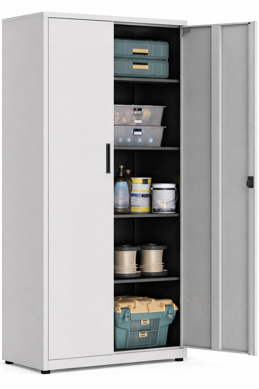 Armoire haute métal grise rangement utilitaire étagères-kevtrix