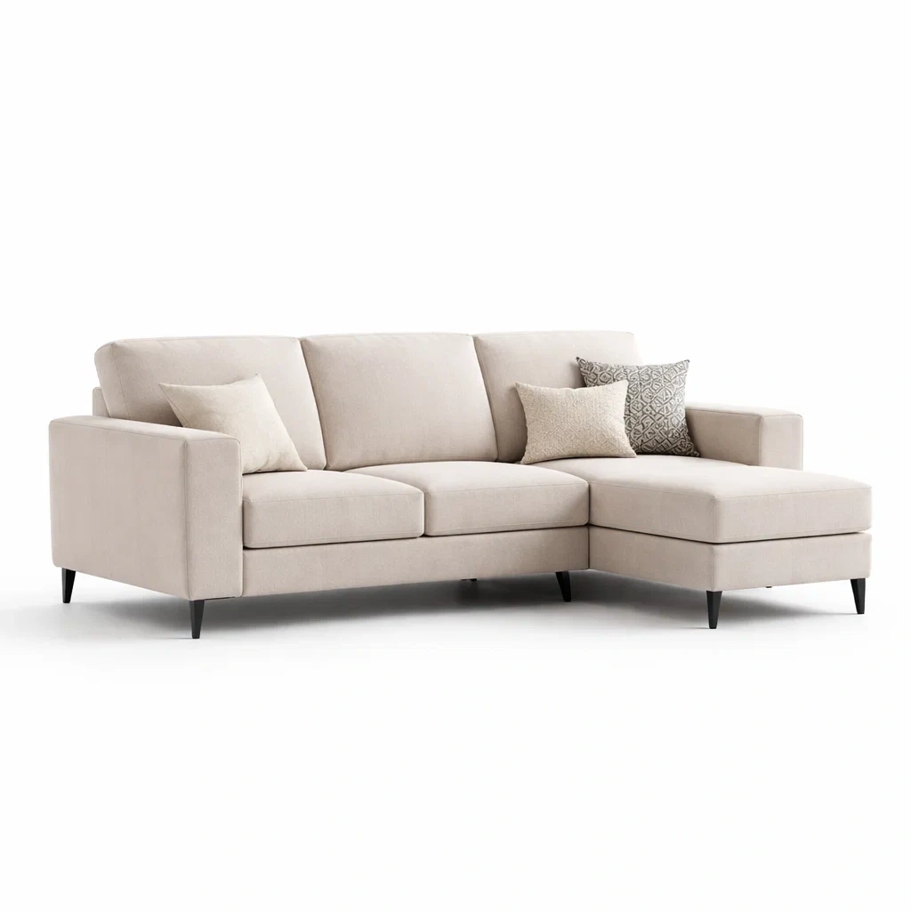 Canapé angle tissu gris clair design moderne compact-kevtrix