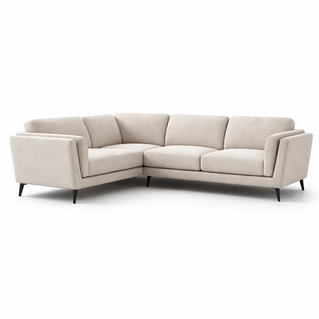 Canapé angle tissu beige design contemporain lignes droites-kevtrix