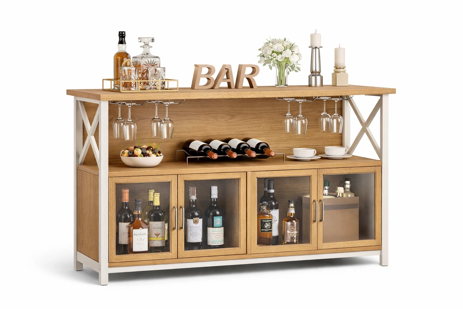 Meuble bar bois avec portes vitrées rangement bouteilles verres-kevtrix