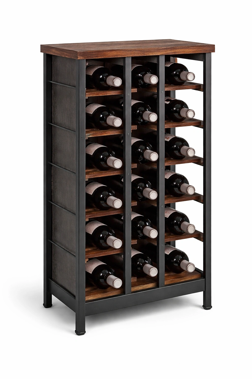 Casier vin vertical bois et métal stockage bouteilles compact-kevtrix