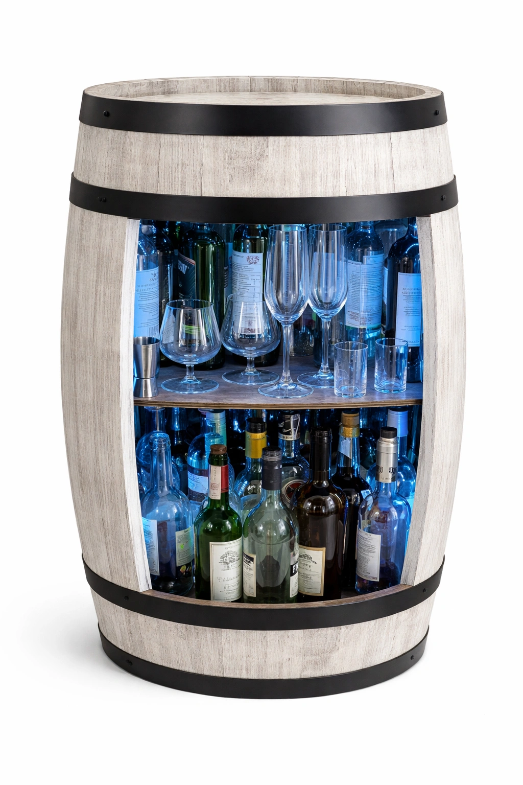Bar tonneau bois éclairage intérieur rangement bouteilles design-kevtrix