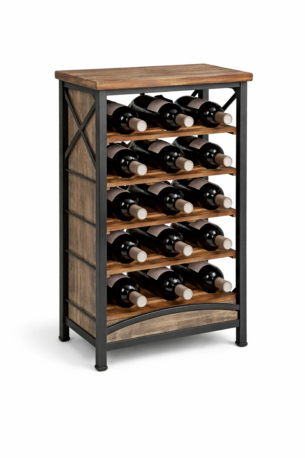 Casier vin bois et métal étagères inclinées rangement stable-kevtrix