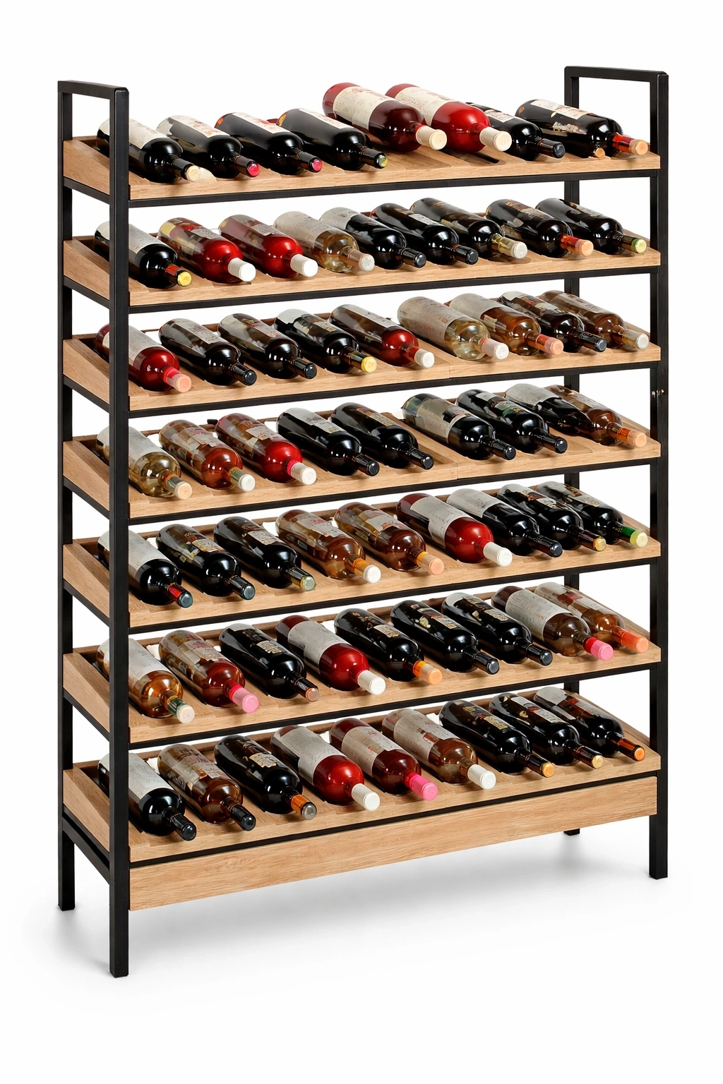 Étagère vin grande capacité bois et métal stockage bouteilles-kevtrix