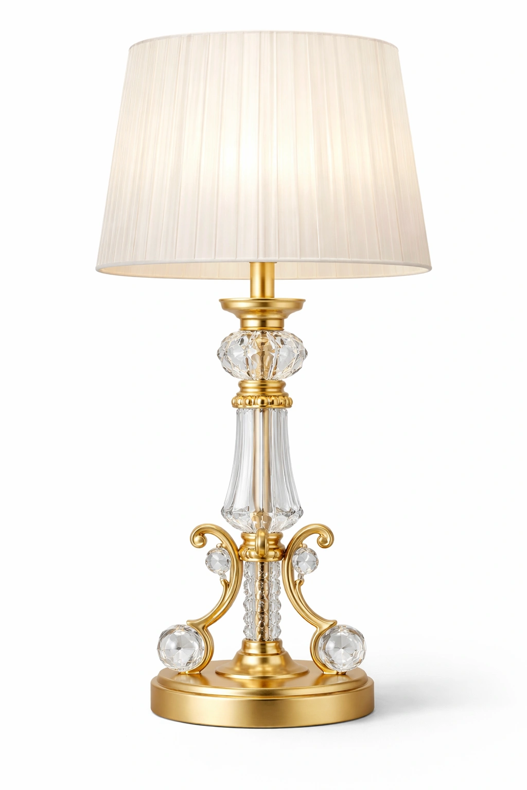 Lampe de table classique base dorée cristal abat-jour tissu-kevtrix