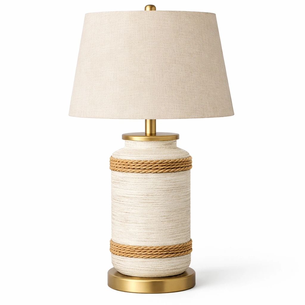 Lampe de table style naturel corde et tissu base cylindrique-kevtrix
