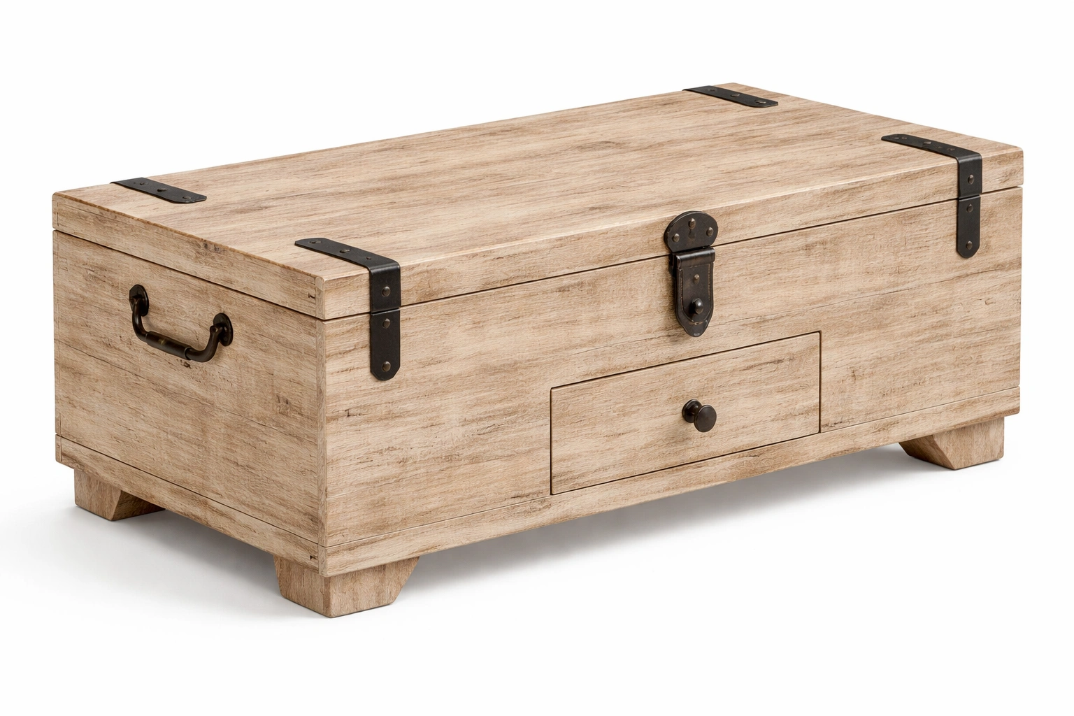Coffre de rangement bois style vintage avec tiroir intégré robuste-kevtrix