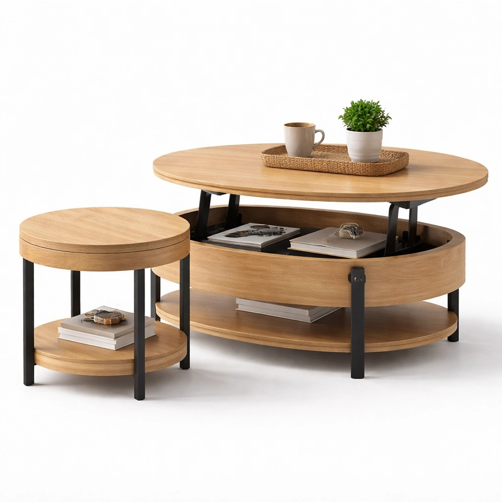 Table basse relevable avec rangement et table d’appoint moderne-kevtrix